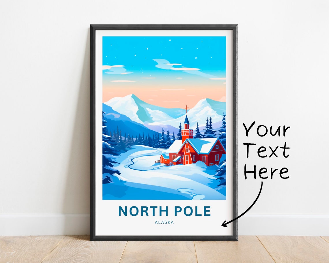 North Pole Alaska Custom Text Snowy Chapel Winter Scene Travel Poster