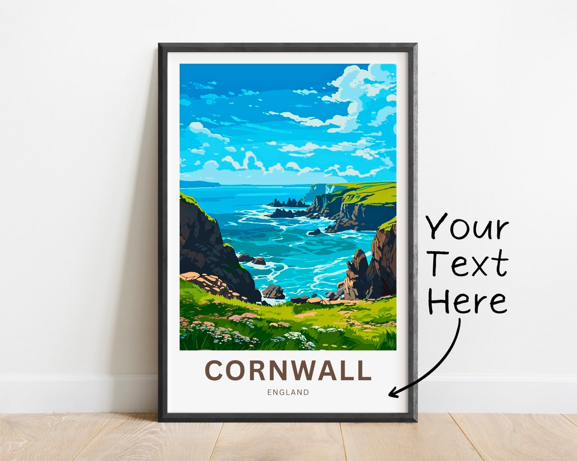 Personalized Cornwall England Rugged Coastline Travel Poster Gift Art