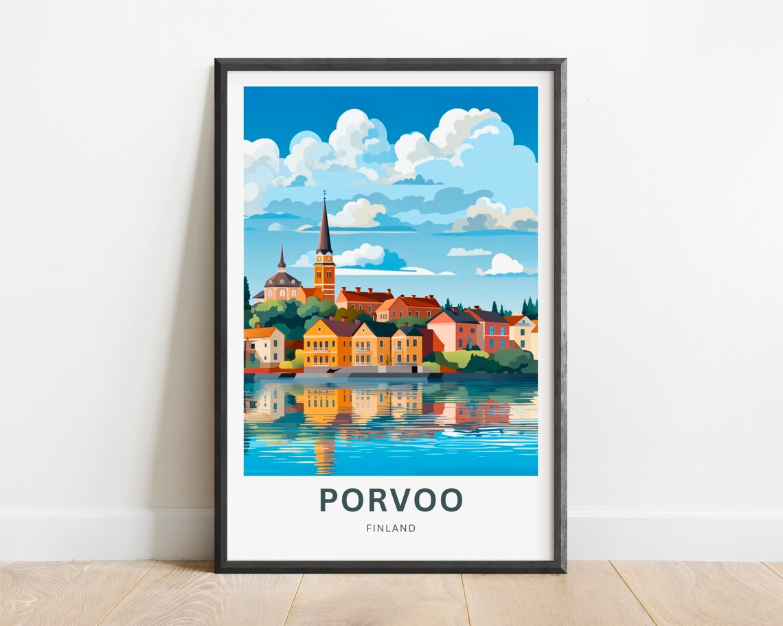 Porvoo Finland Old Town River Reflection Vintage Travel Art Poster