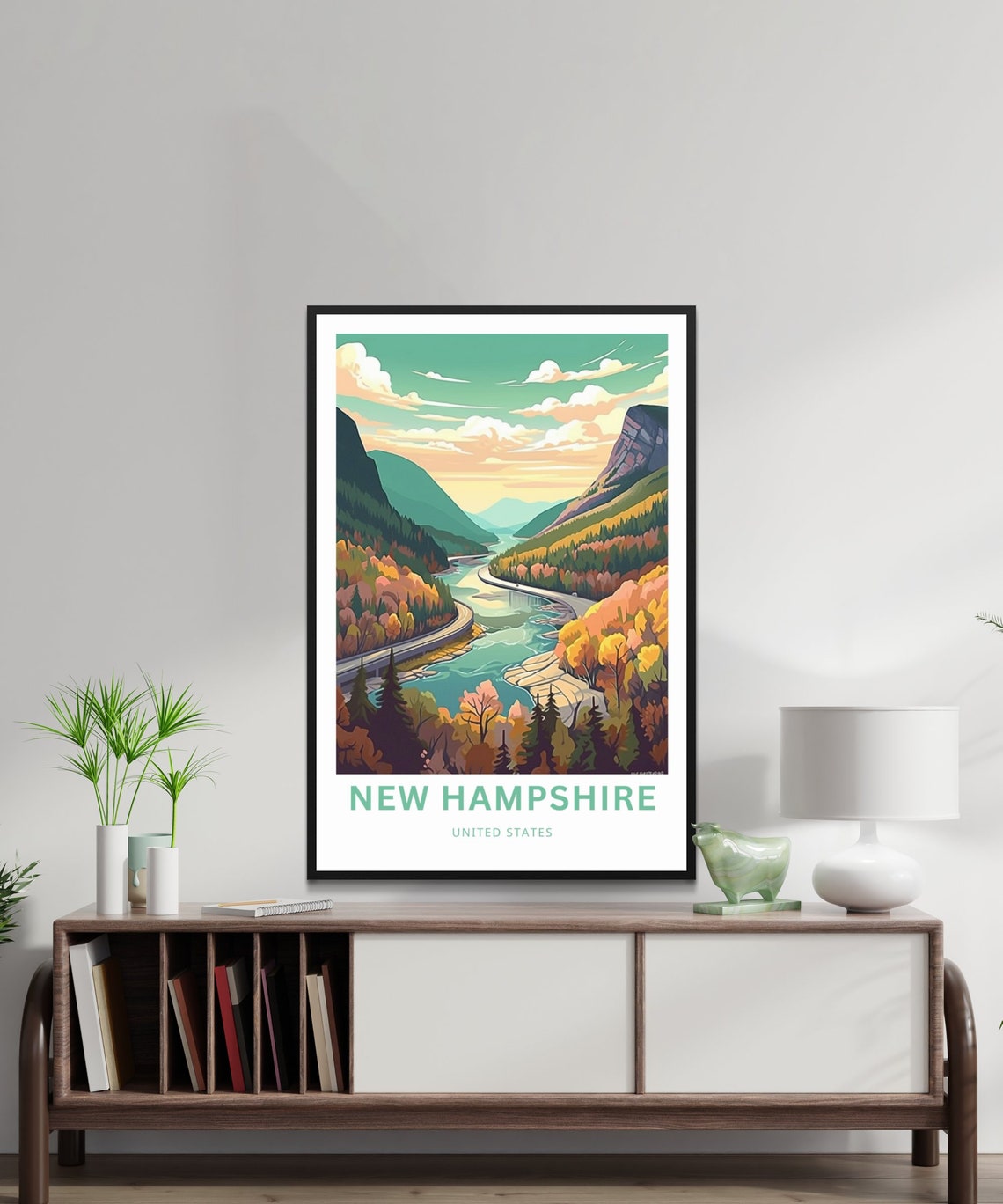 New Hampshire Personalized Travel Poster with Autumn River Valley - Image 2