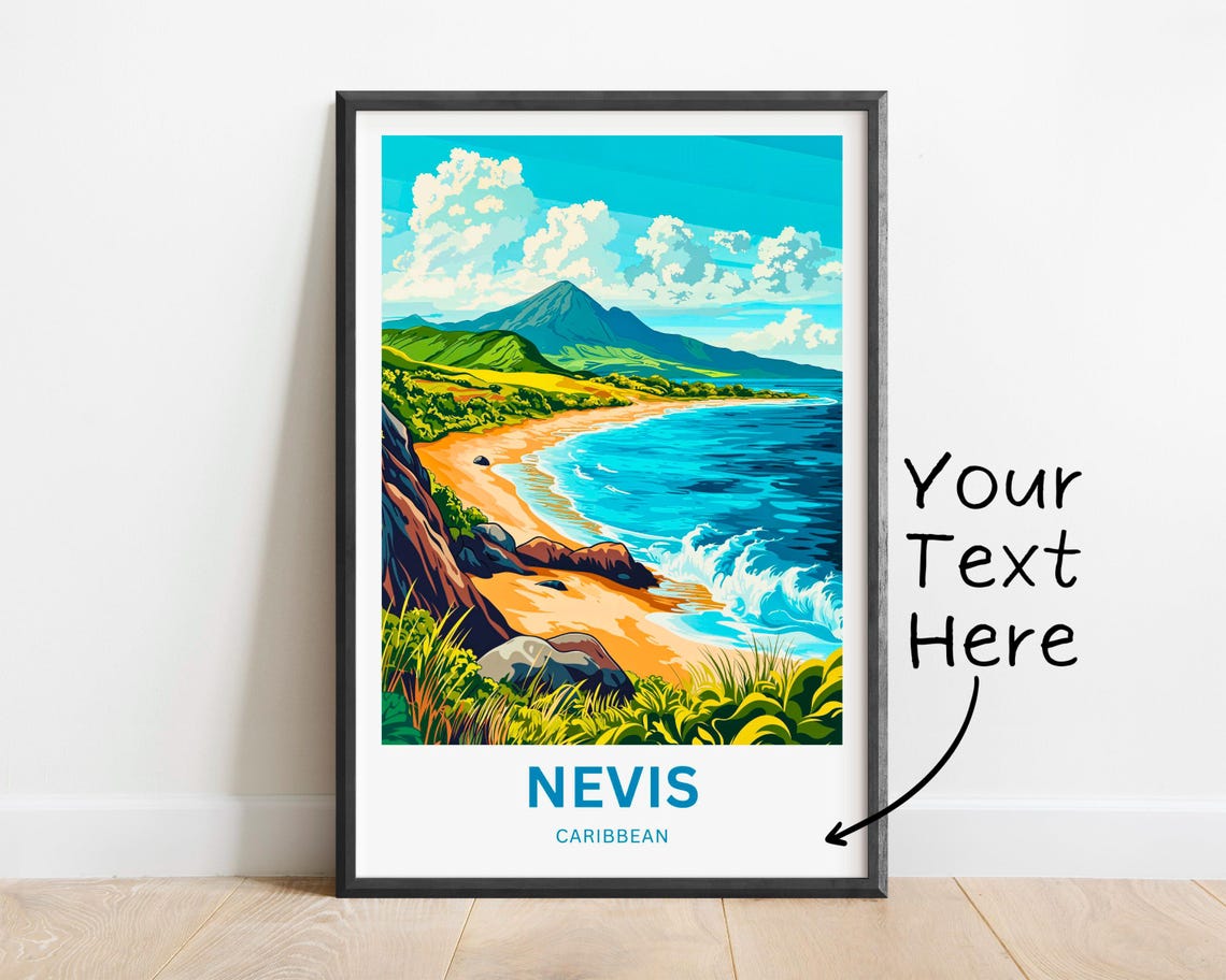 Nevis Travel Print Nevis Poster Caribbean Wall Art Framed Present Gift Caribbean Island Present - Image 2