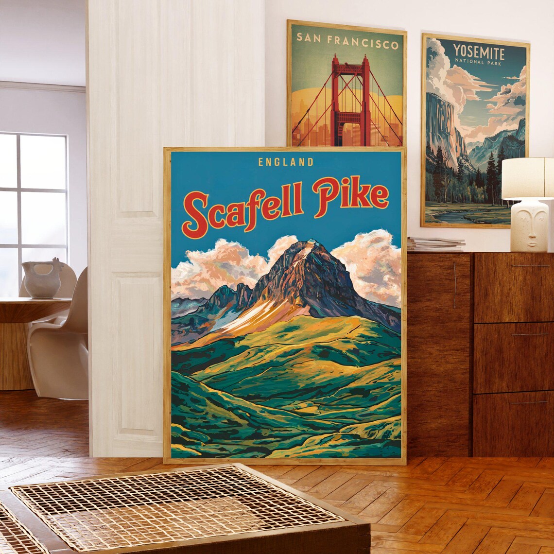 Scafell Pike England Mountain Peak Clouds Vintage Travel Poster - Image 3