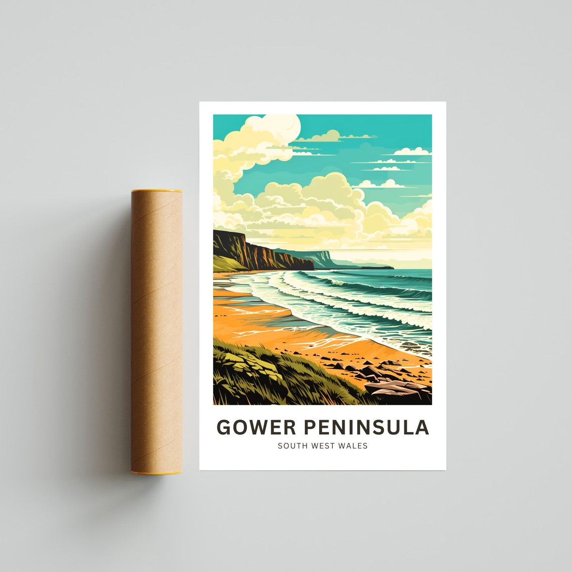 Gower Peninsula South West Wales Sandy Beach Cliffs Travel Poster - Image 4