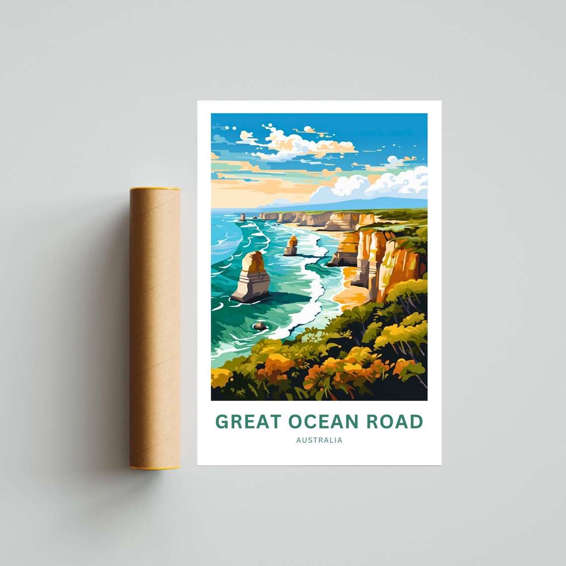Great Ocean Road Australia Apostles Sunset Cliffs Custom Text Poster - Image 4