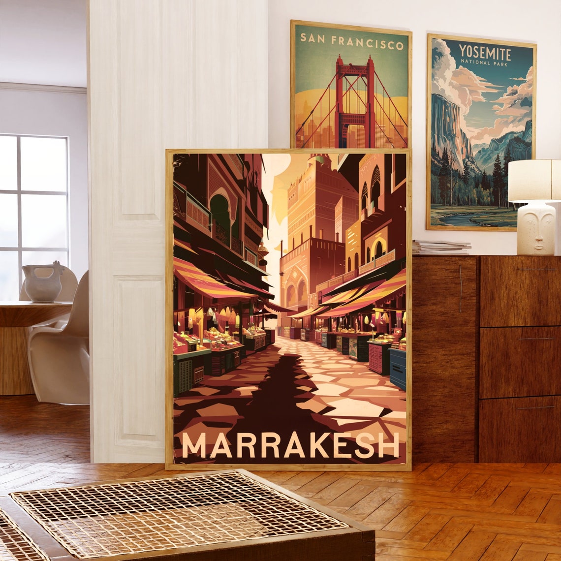 Marrakesh Morocco Souk Market Street Warm Retro Travel Poster - Image 5