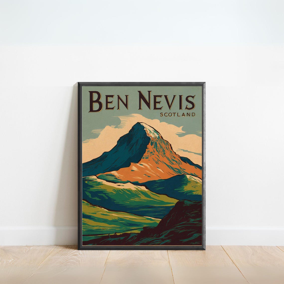 Ben Nevis Scotland Retro Peak Highland Landscape Vintage Poster Art