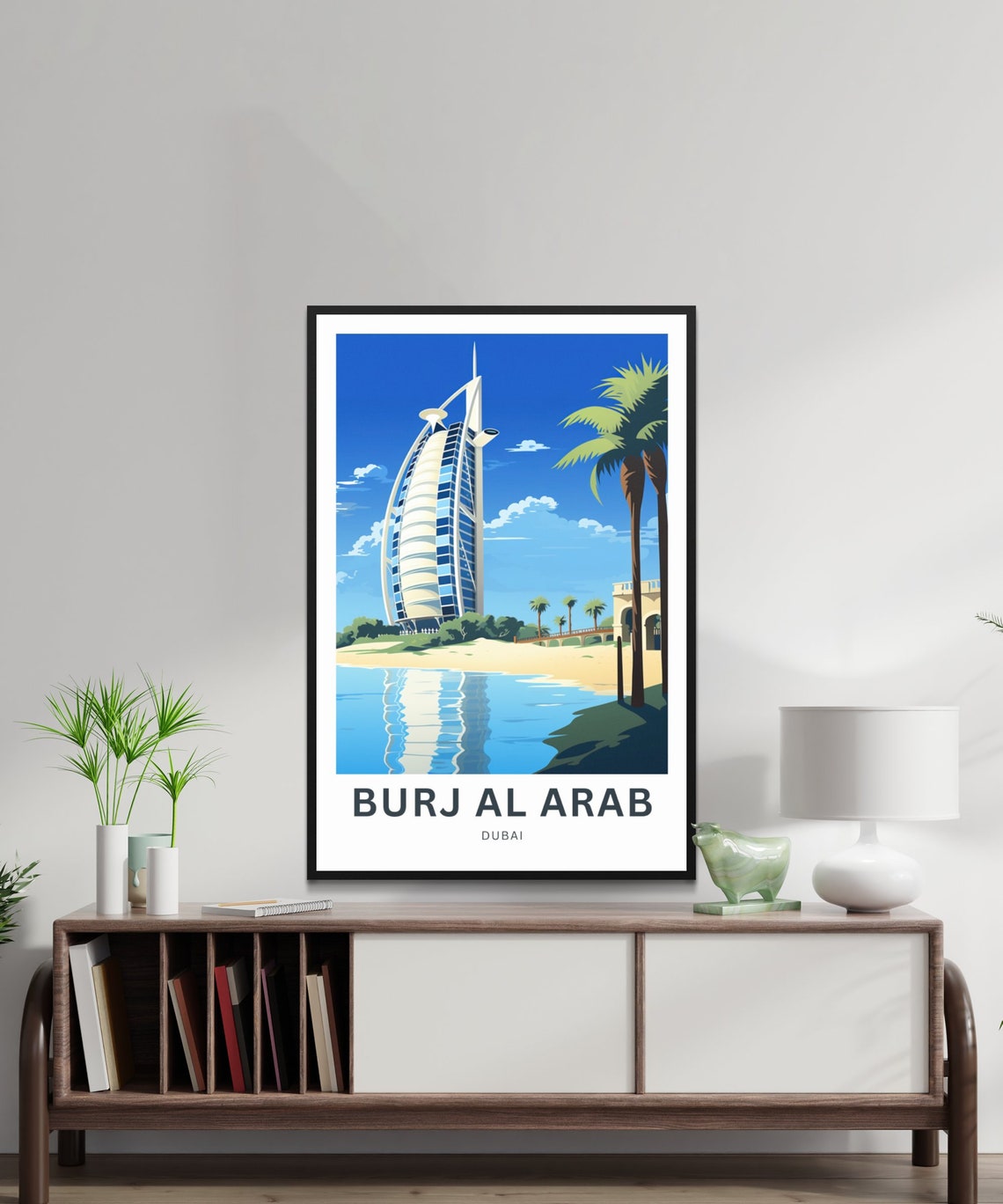 Burj Al Arab Dubai Beach Reflection Palm Trees Travel Poster - Image 2
