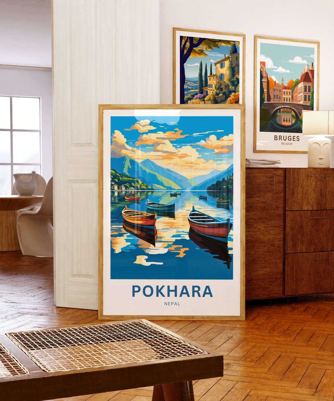 Pokhara Nepal Phewa Lake Colorful Boats Sunset Travel Poster - Image 5