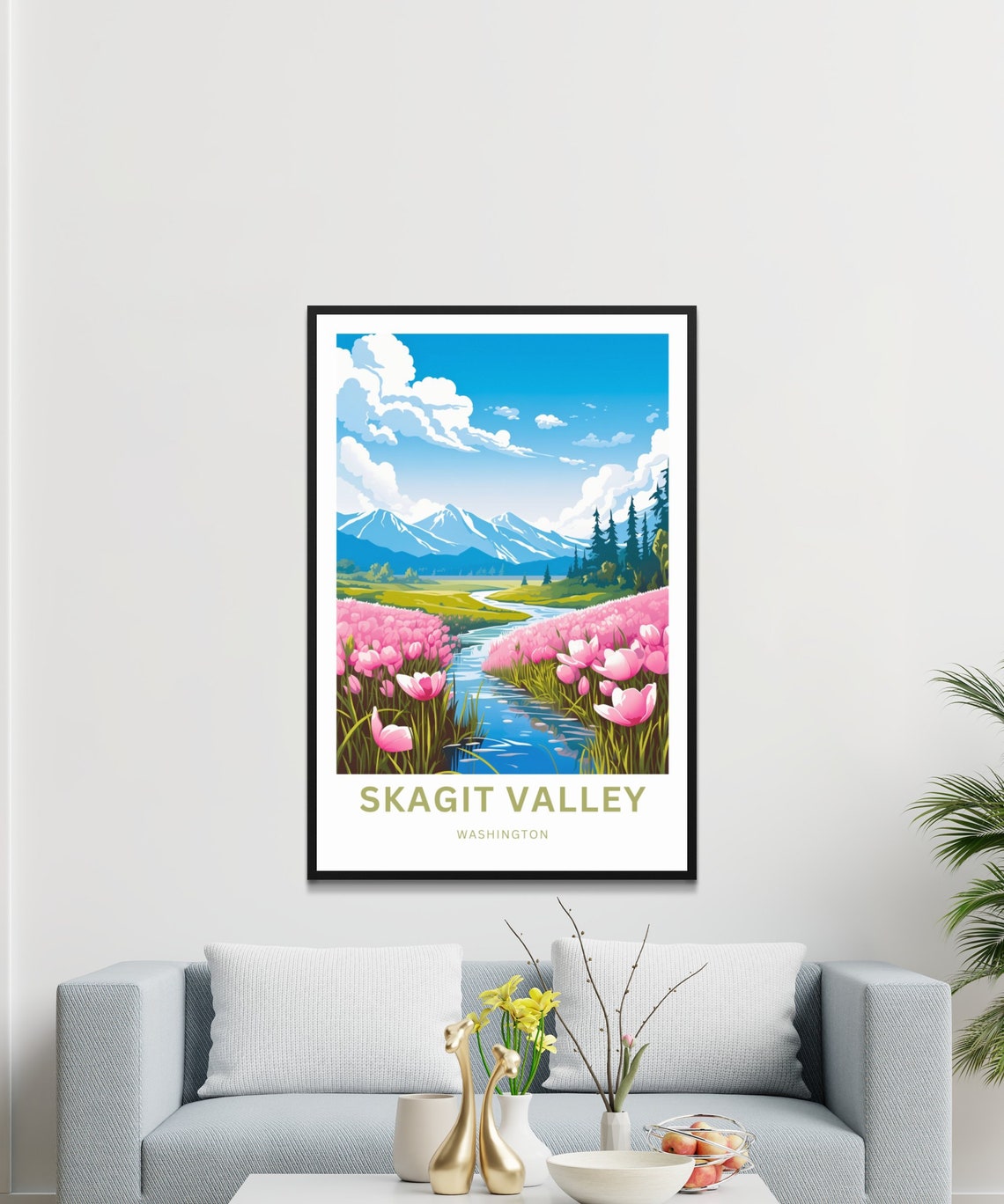 Skagit Valley Washington Pink Tulip Fields Mountain Travel Poster - Image 4