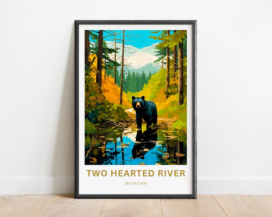Personalized Two Hearted River Black Bear Custom Vintage Travel Poster - Image 2