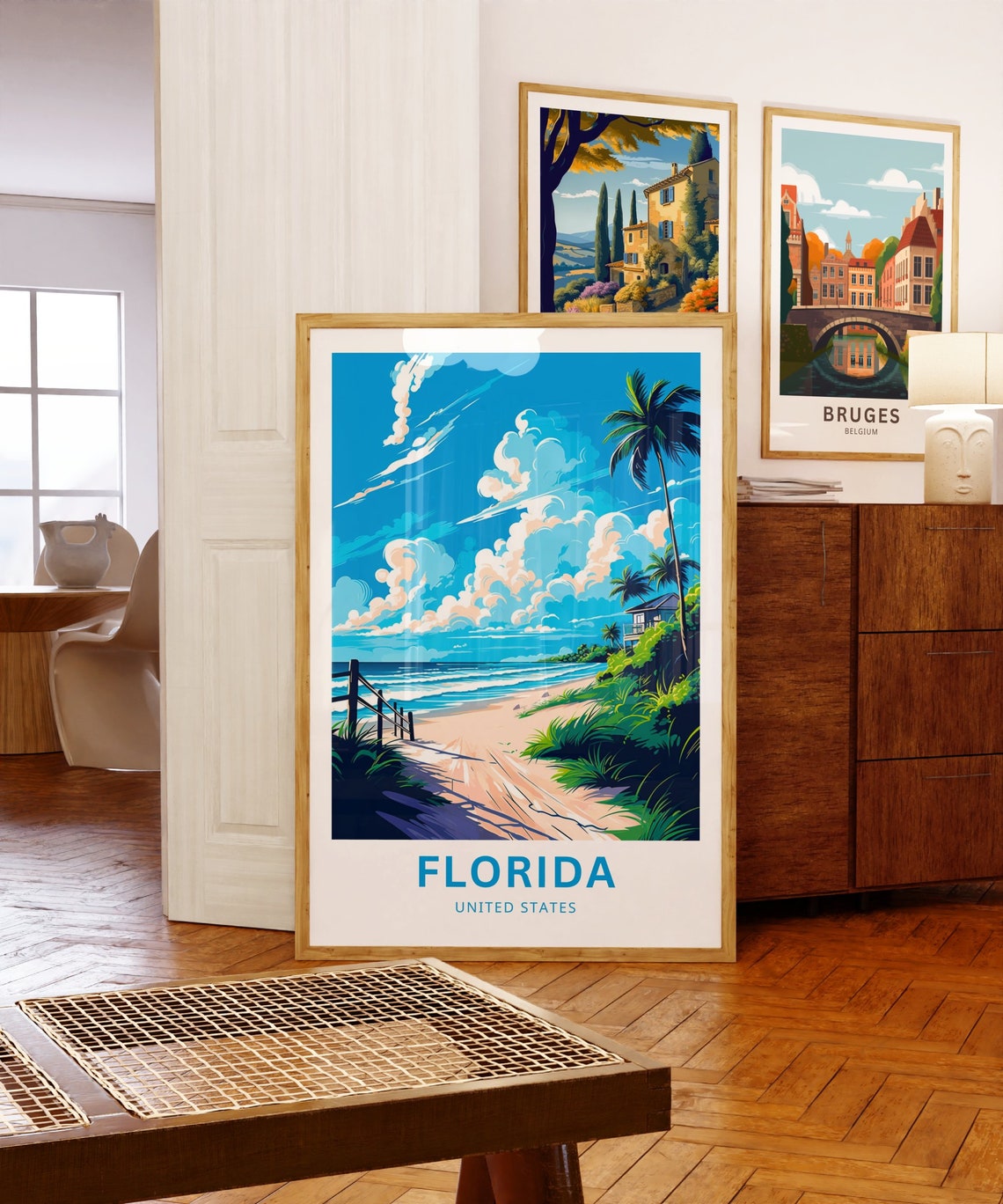 Florida Sunny Beach Path Palms Ocean Coast Vintage Travel Poster - Image 5