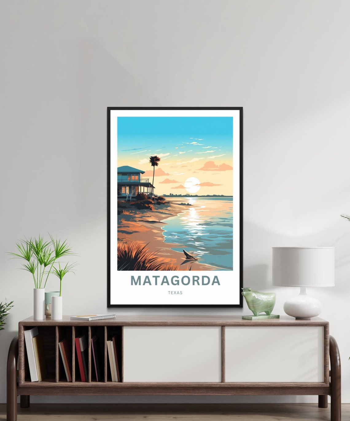 Matagorda Texas Vintage Sunset Beach House Ocean View Poster - Image 2