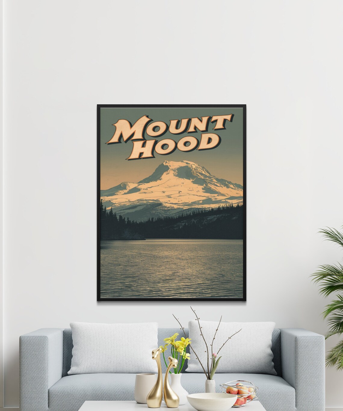 Mount Hood Oregon Retro Travel Poster Golden Snowy Peak Wilderness