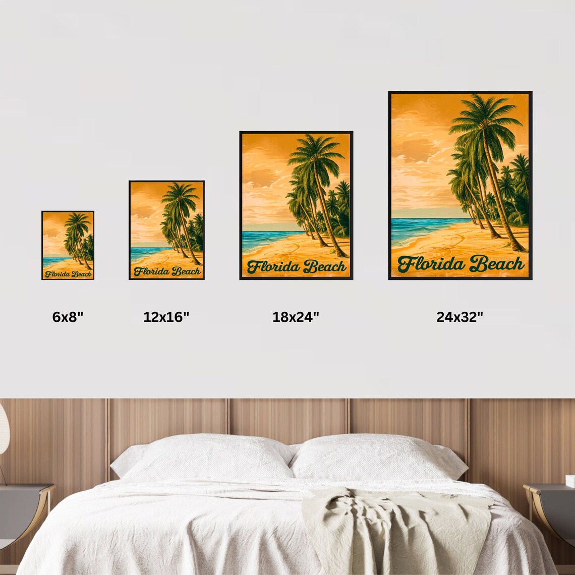 Florida Beach Palm Trees Orange Sunset Sky Retro Vintage Travel Poster - Image 4