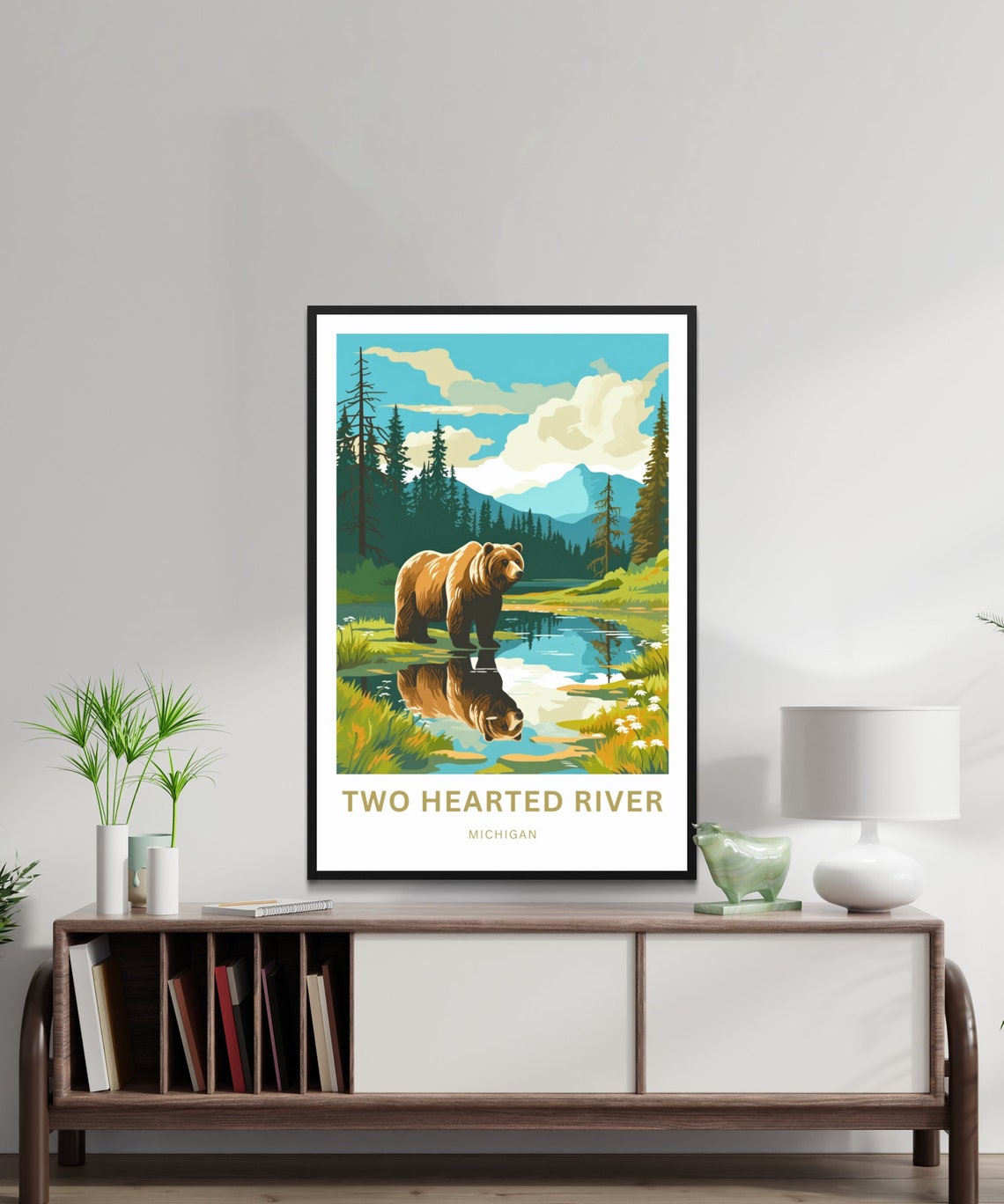 Two Hearted River Michigan Bear Personalized Wildlife Art Poster - Image 4
