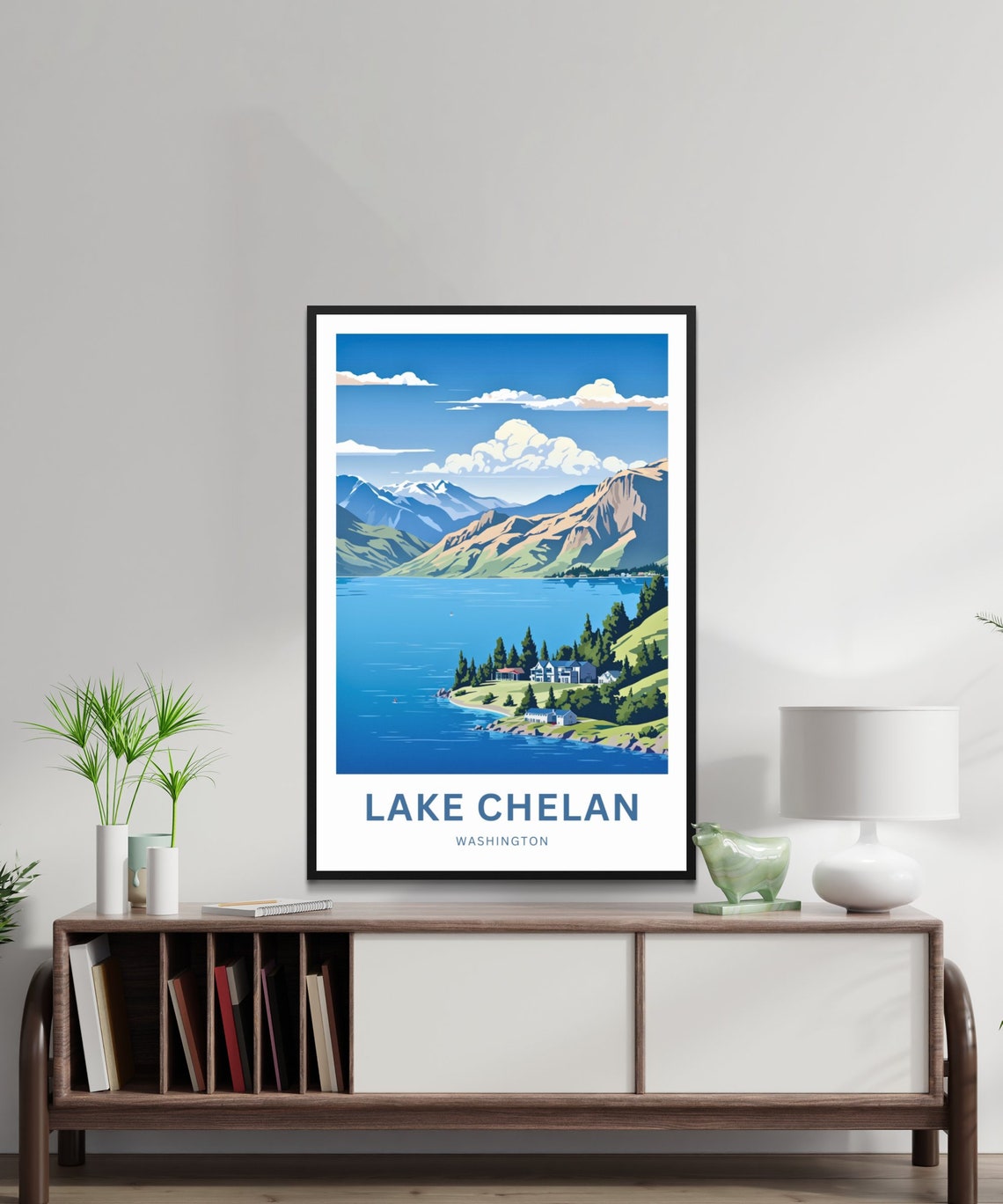 Lake Chelan Washington Forested Peninsula Mountain Lake Poster - Image 2