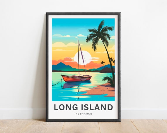 Long Island Travel Print Long Island Poster Bahamas Wall Art Framed Present Gift Bahamas Present