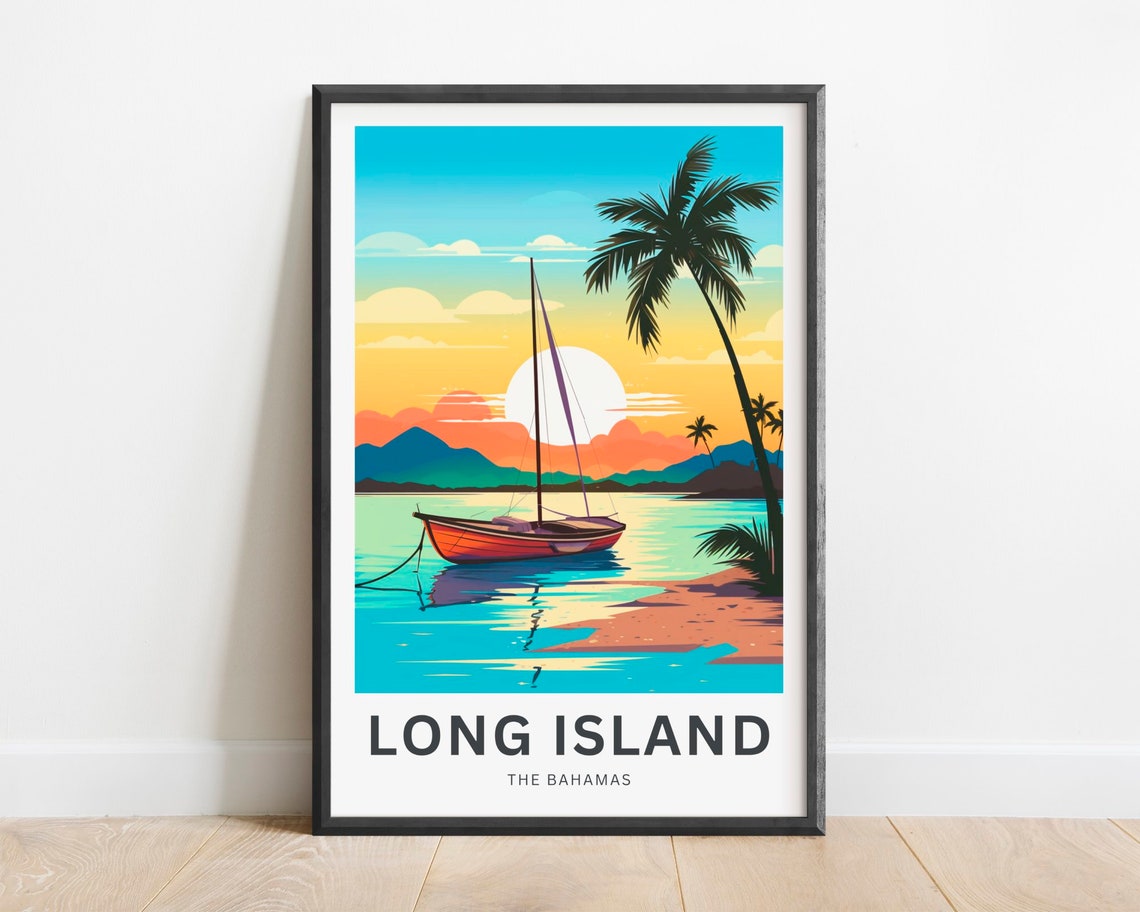Long Island Travel Print Long Island Poster Bahamas Wall Art Framed Present Gift Bahamas Present