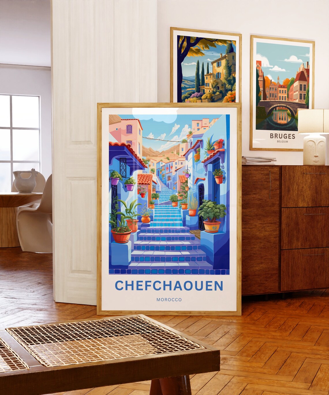 Personalized Chefchaouen Morocco Blue Stairway Vintage Travel Poster - Image 5