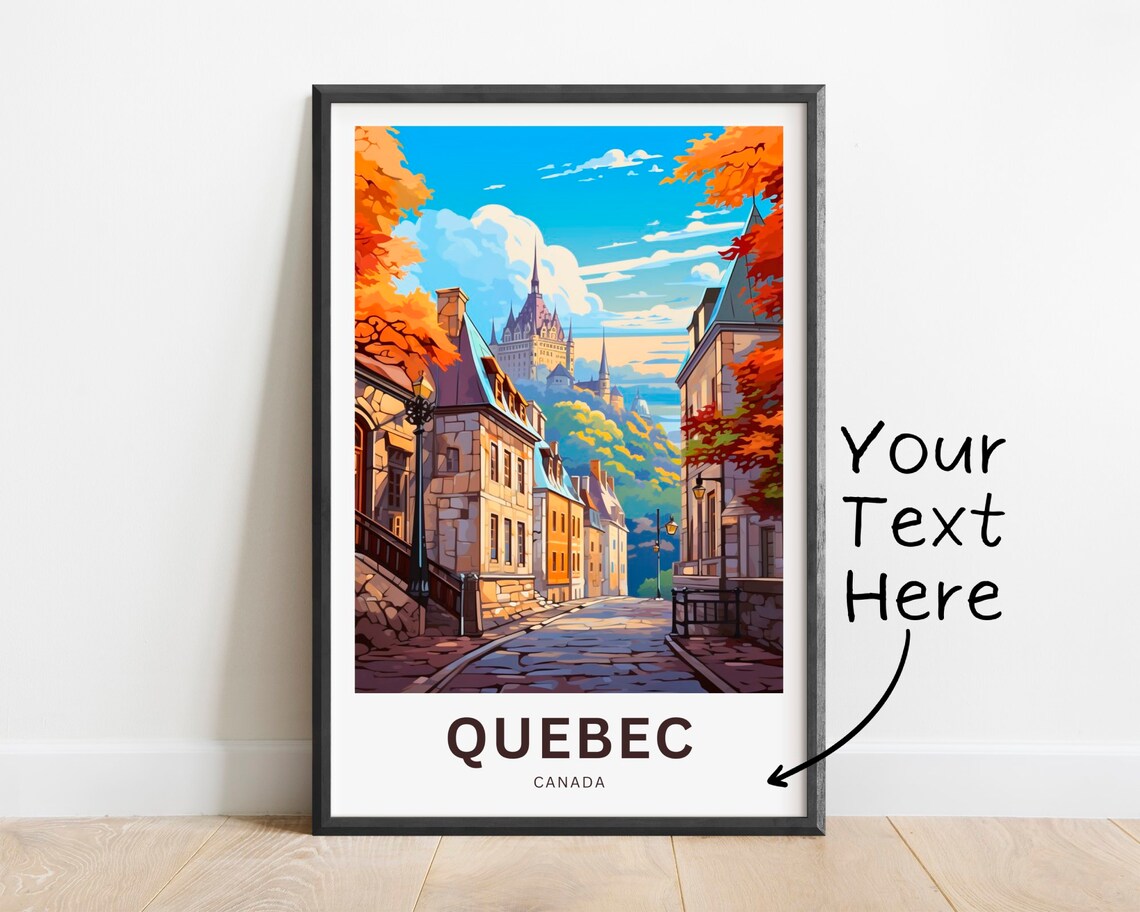 Old Quebec Street Autumn Personalized Custom Text Canada Travel Poster