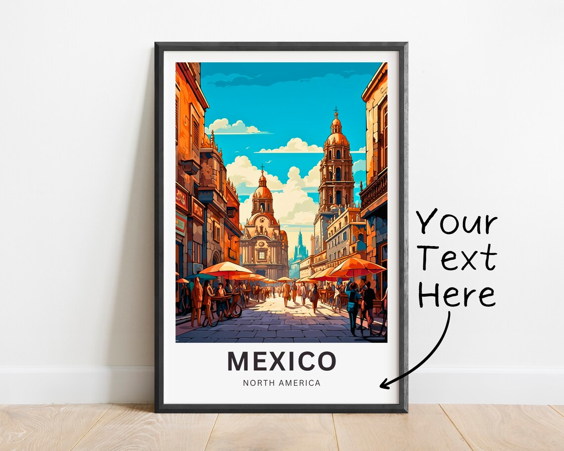 Mexico North America Cathedral Market Street Scene Art Poster - Image 2