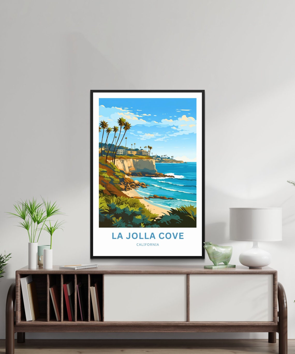 La Jolla Cove California Cliffs Palms Ocean Personalized Travel Poster - Image 2