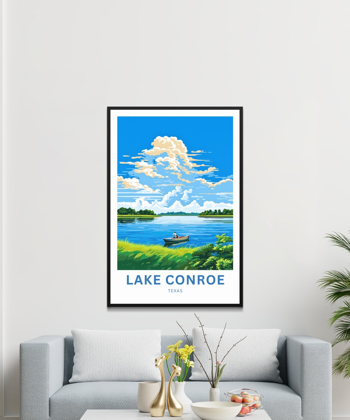 Lake Conroe Texas Personalized Fishing Boat on Open Water Poster - Image 3