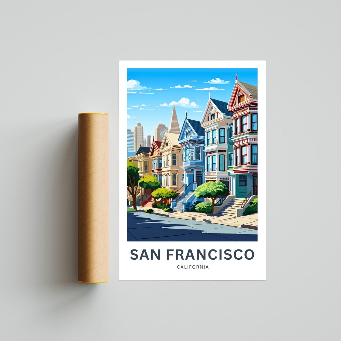 San Francisco Painted Ladies Downtown Skyline Vintage Travel Poster - Image 4