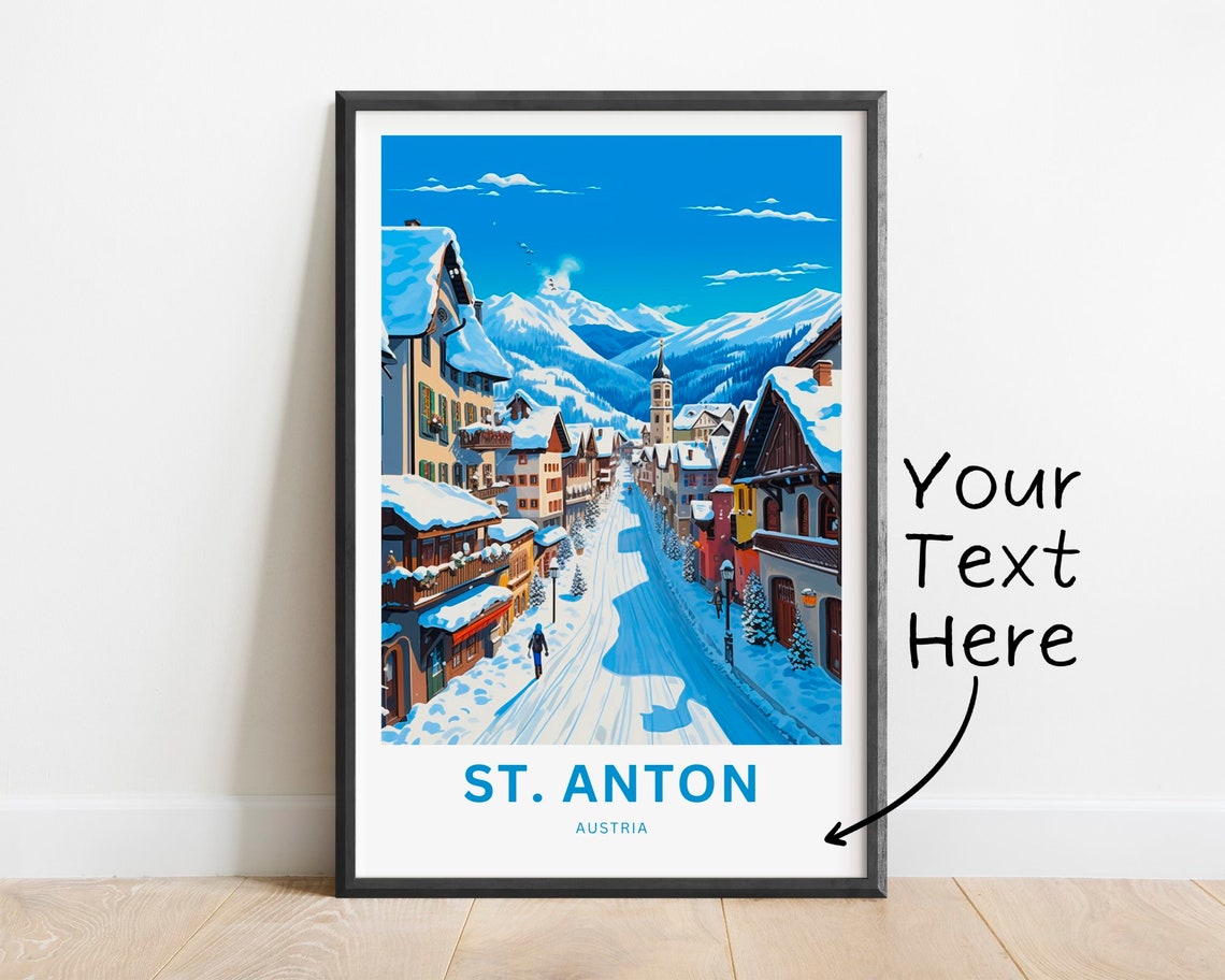 St Anton Austria Snowy Winter Village Personalized Travel Poster