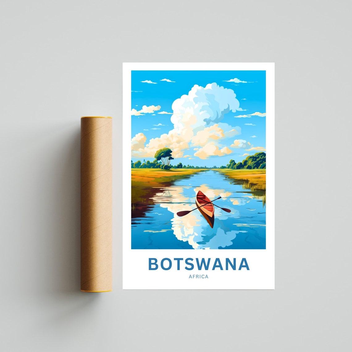 Personalized Botswana Africa River Canoe Wetlands Sunset Travel Poster - Image 4