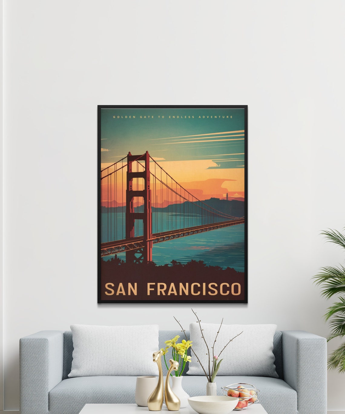 San Francisco Golden Gate Bridge Poster with Endless Adventure Sunset