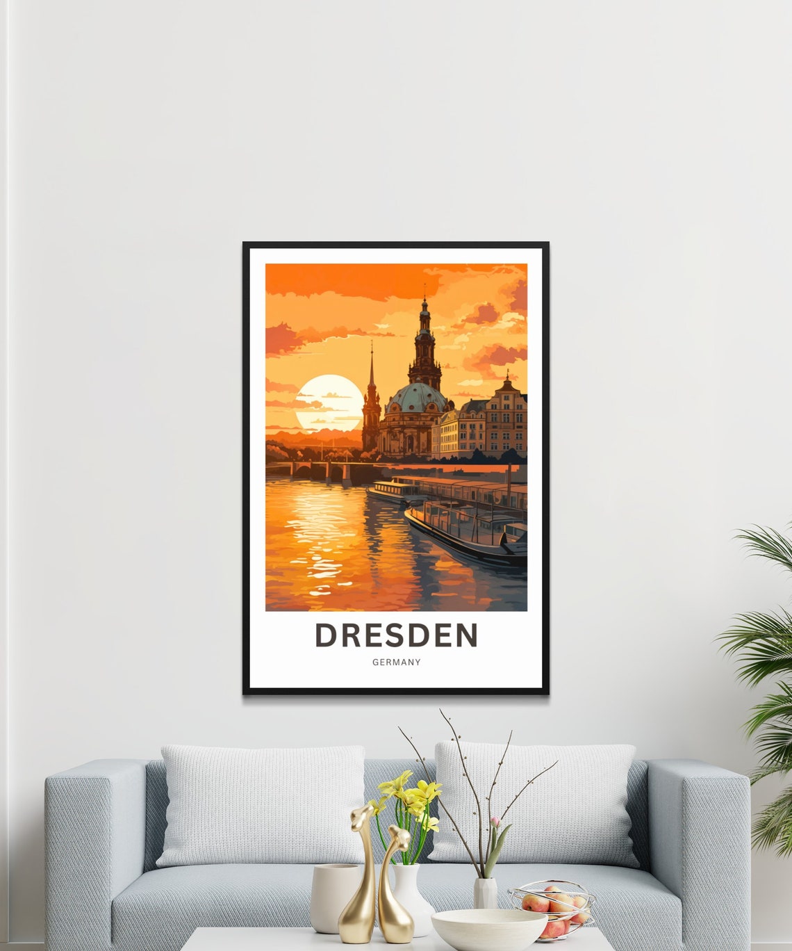 Personalized Dresden Germany River Sunset Custom Text Poster - Image 3