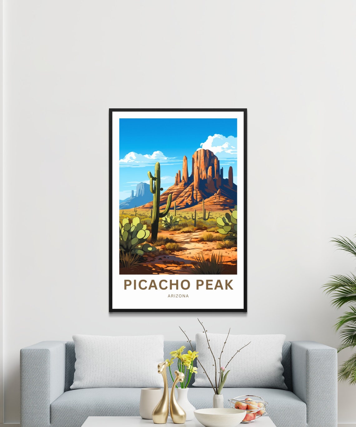 Picacho Peak Arizona Desert Saguaro Sunset Rock Art Travel Poster - Image 3
