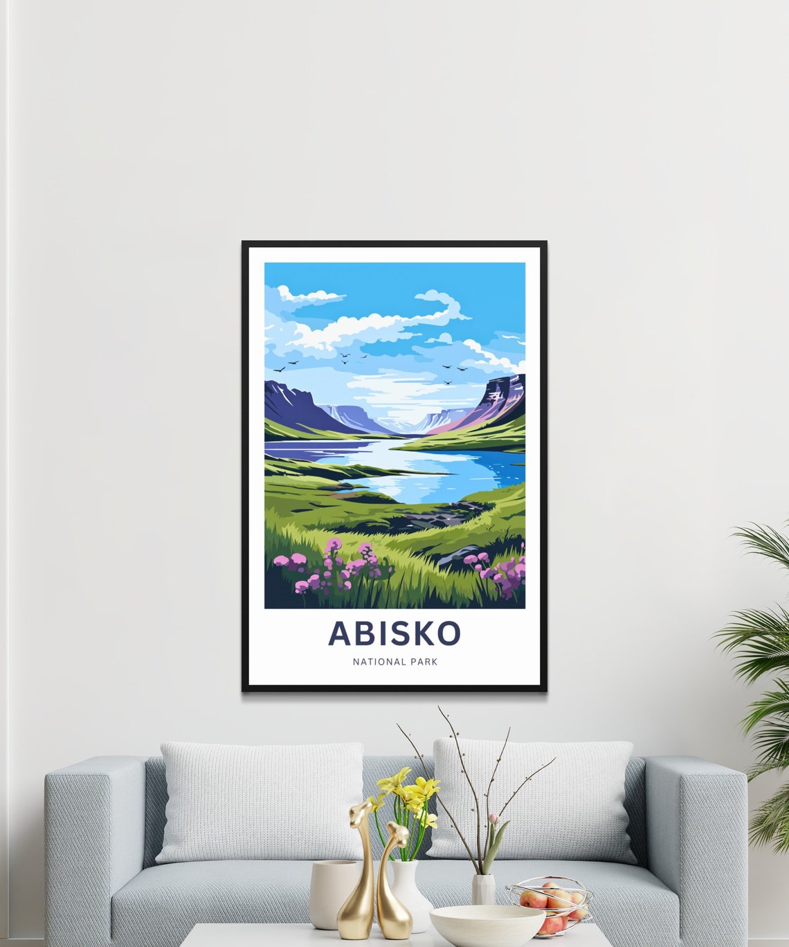 Abisko National Park Alpine Lake and Wildflowers Illustrated Poster - Image 3