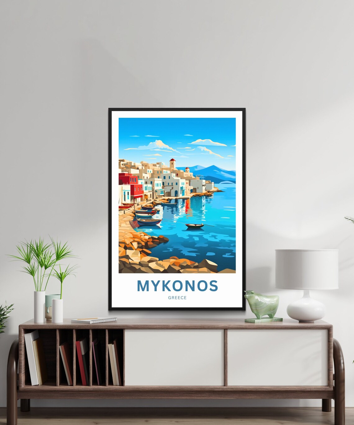 Mykonos Greece Harbor Boats Personalized Custom Travel Poster - Image 2