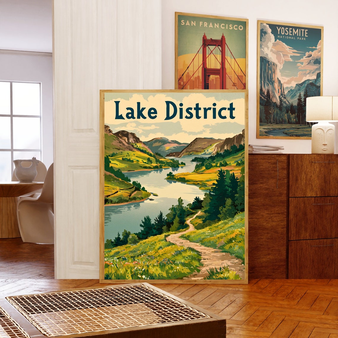 Lake District Vintage Poster Winding Lake Between Green Fells - Image 5