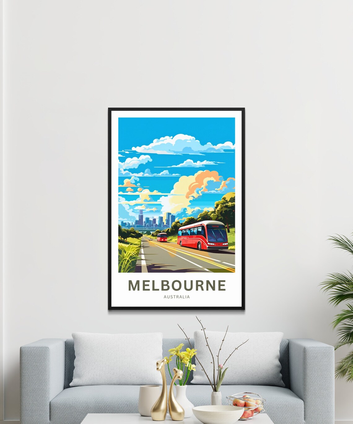 Melbourne Australia Red Bus City Skyline Road Trip Travel Poster - Image 3