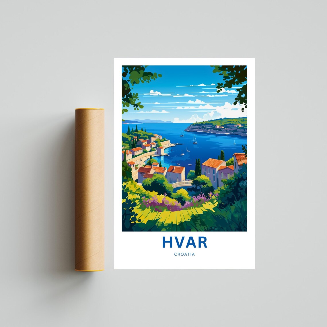 Hvar Croatia Coastal Bay Village Overlook Scenic Travel Poster - Image 4