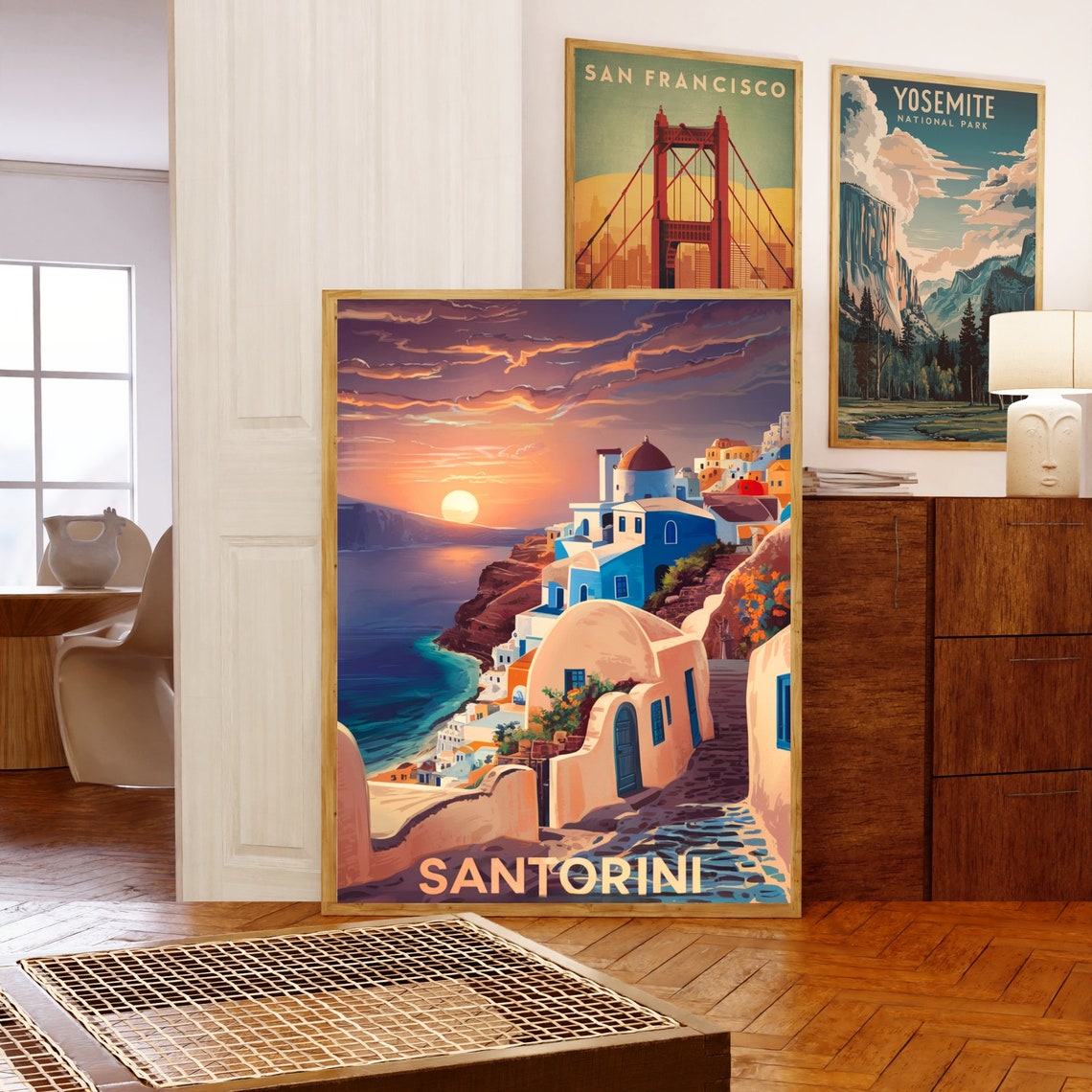 Santorini Greece Sunset over Whitewashed Cliffside Village Poster - Image 5