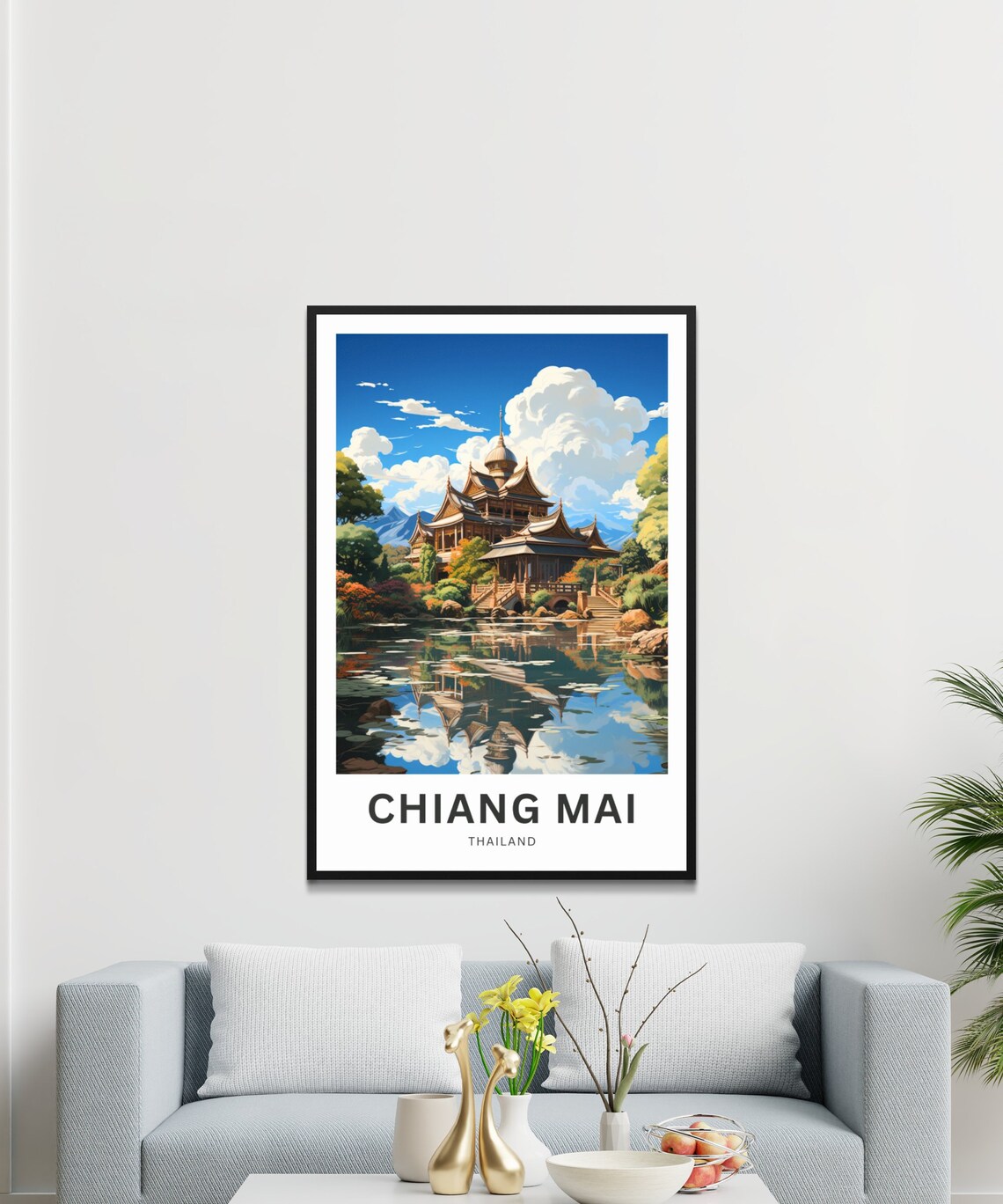 Personalized Chiang Mai Thailand Temple Lakeside Travel Poster - Image 3