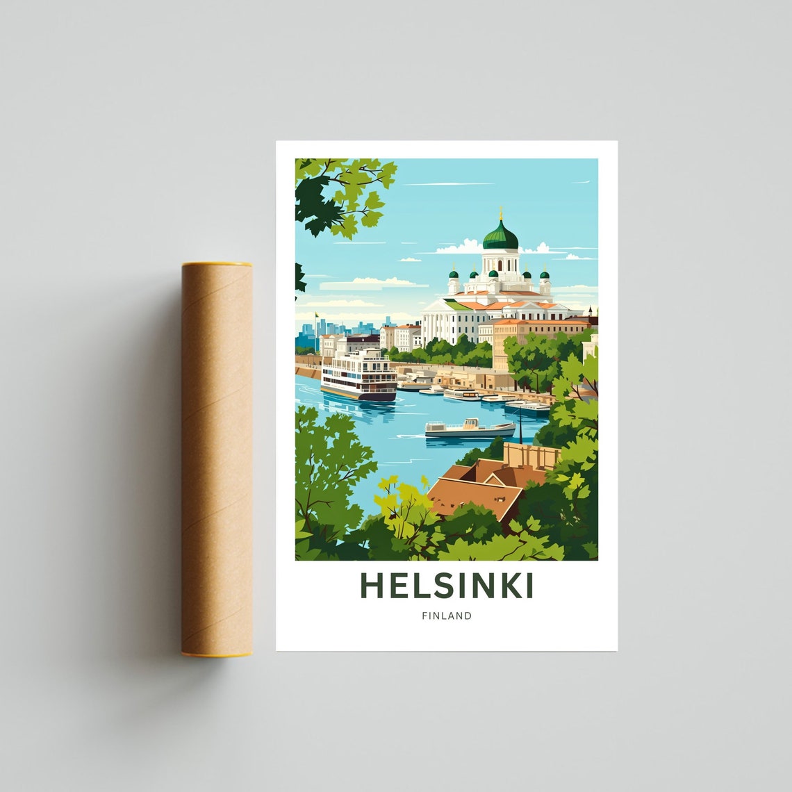 Helsinki Finland Green Domes Harbor Summer Waterfront View Poster - Image 4