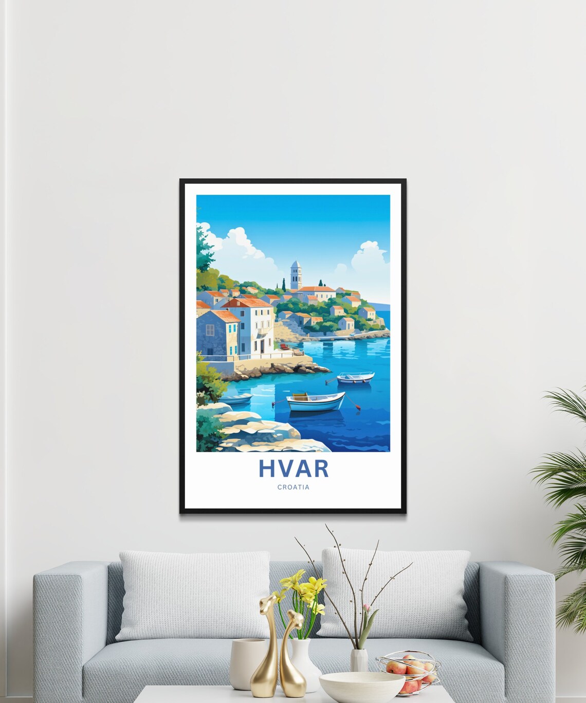 Hvar Croatia Fishing Village Boats Harbor Church Travel Poster - Image 3