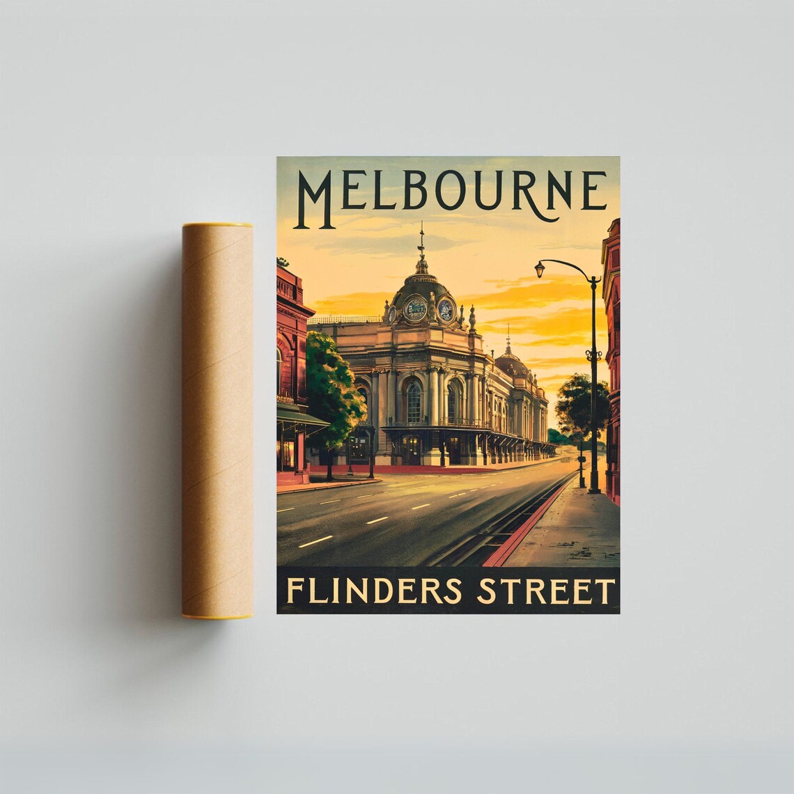 Melbourne Flinders Street Station Vintage Sunset Street Poster - Image 3