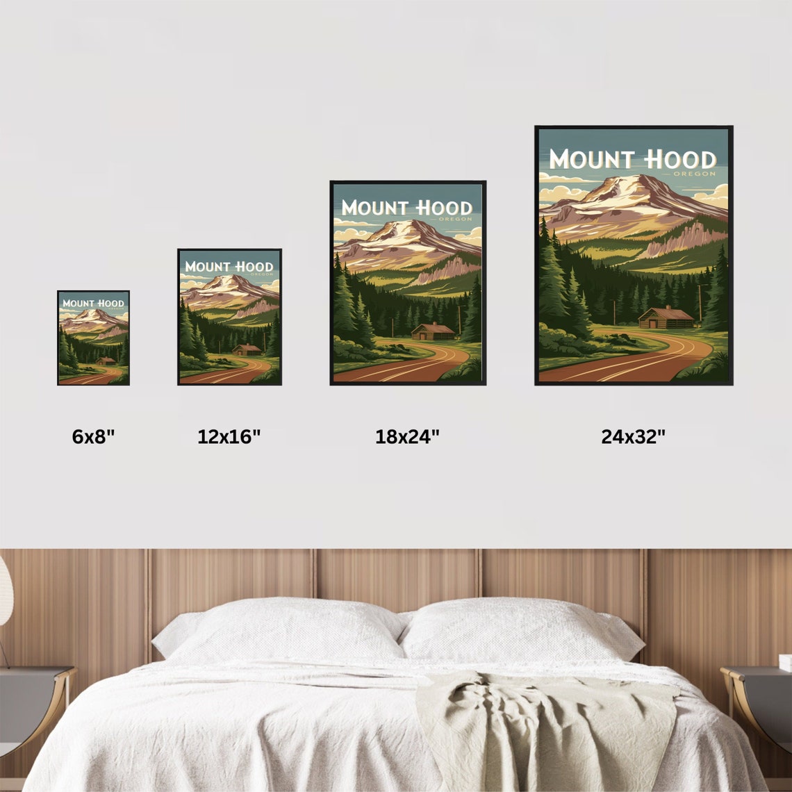 Mount Hood Oregon Vintage Poster with Sunrise over Pine Forest Cabin - Image 4