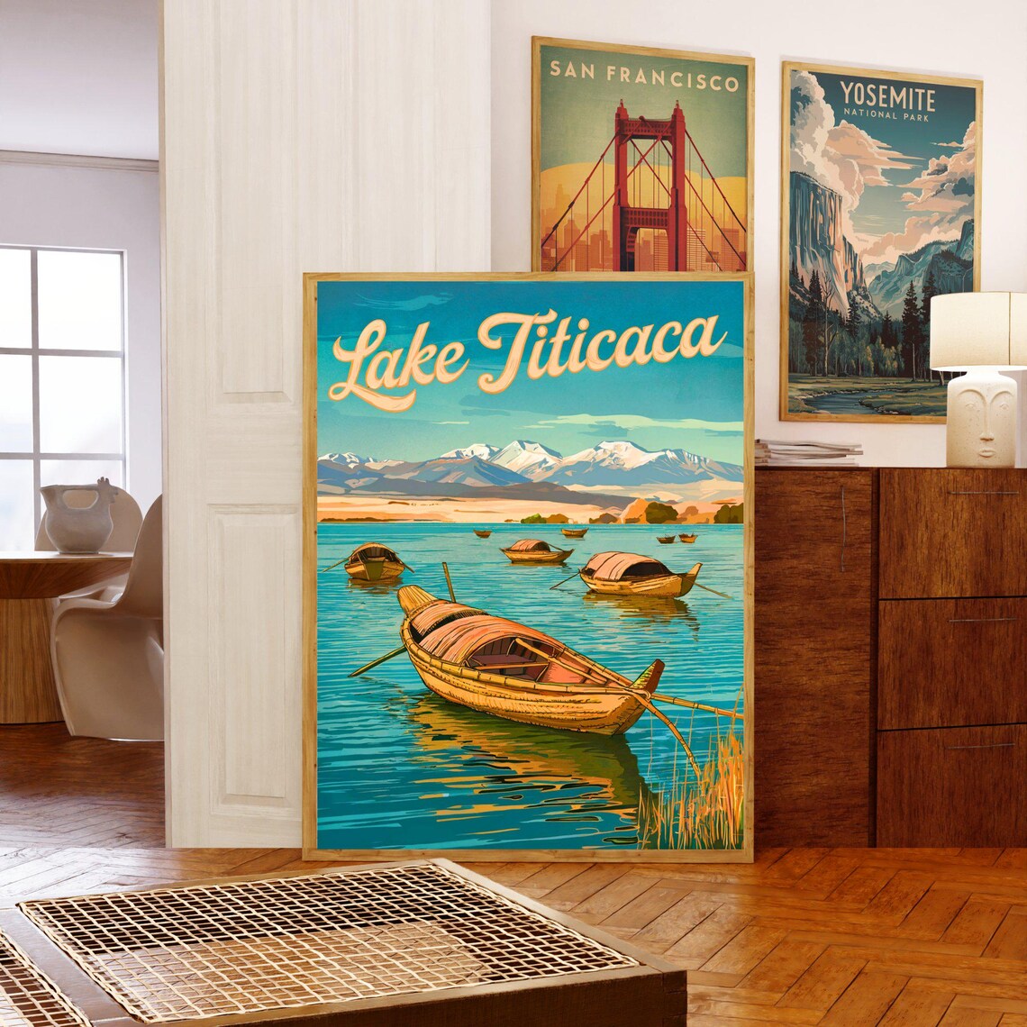Lake Titicaca Reed Boats Andes Mountains Vintage Travel Poster - Image 5