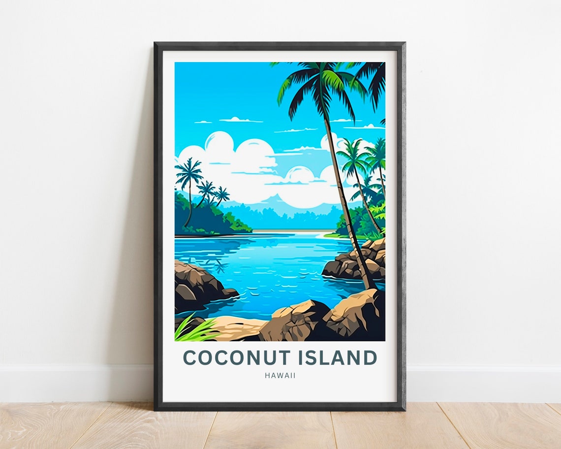 Coconut Island Hawaii Rocky Palm Cove Personalized Travel Poster - Image 2