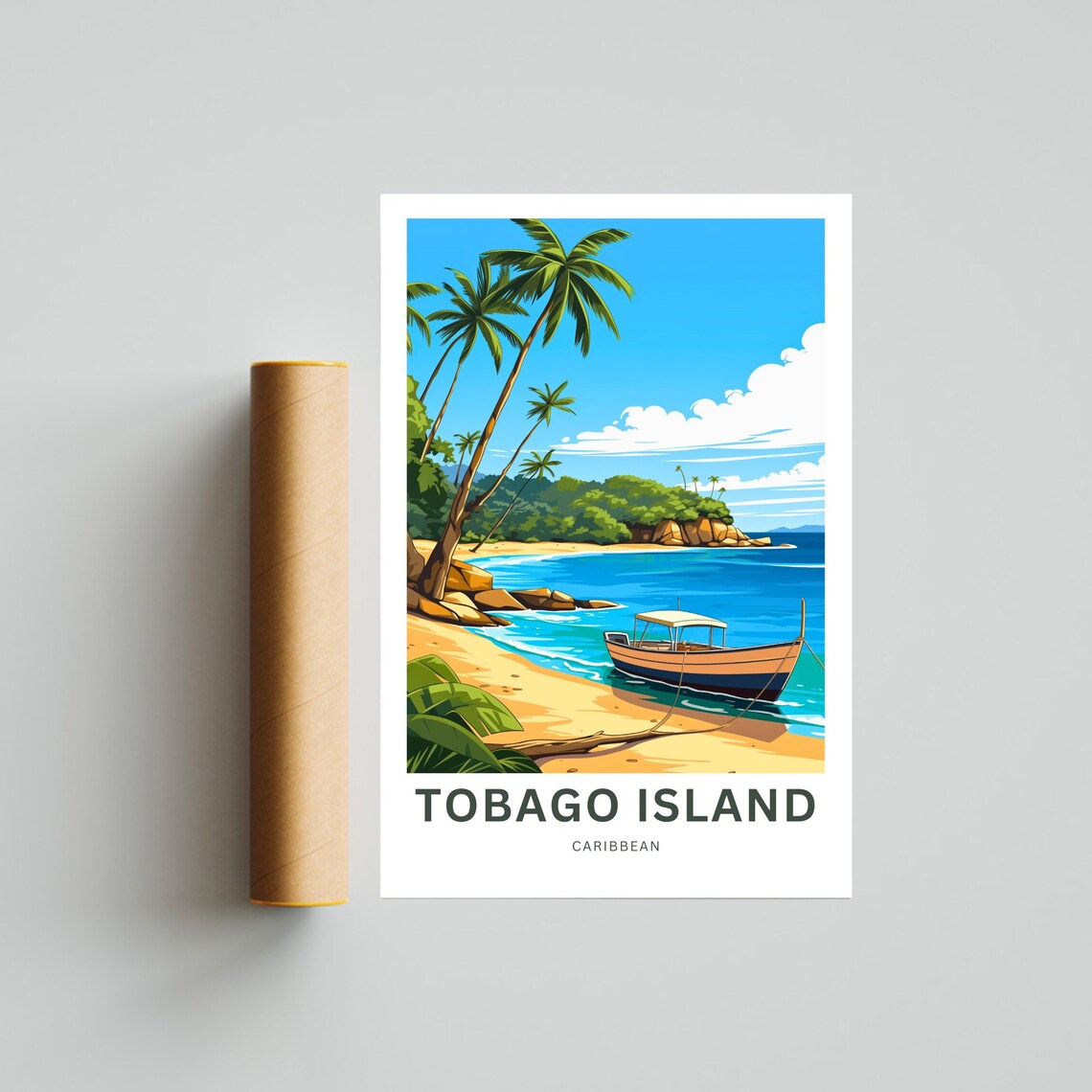 Tobago Island Caribbean Fishing Boat on Sandy Shore Travel Poster - Image 4