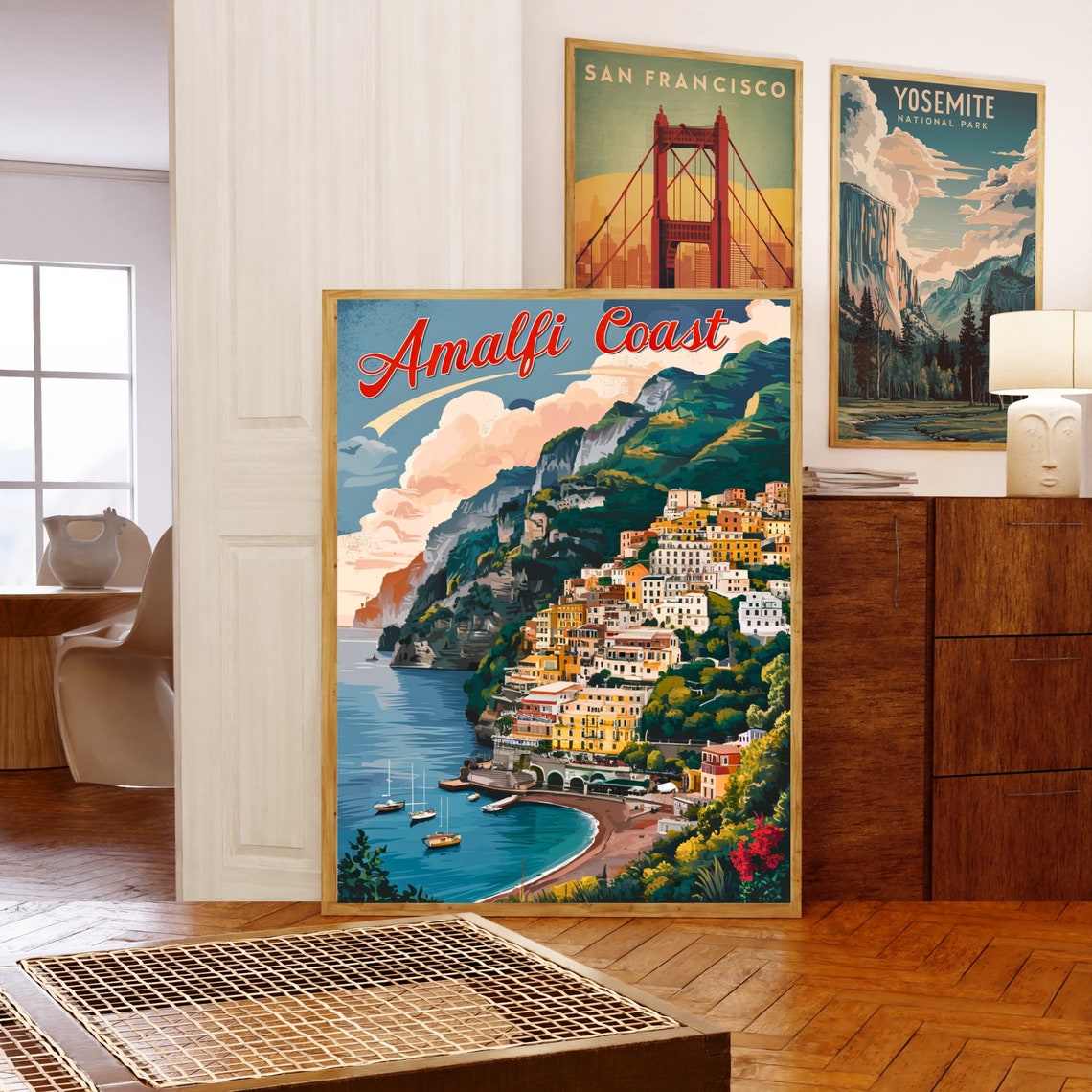 Amalfi Coast Italy Terraced Hillside Town Sunset Travel Poster - Image 5