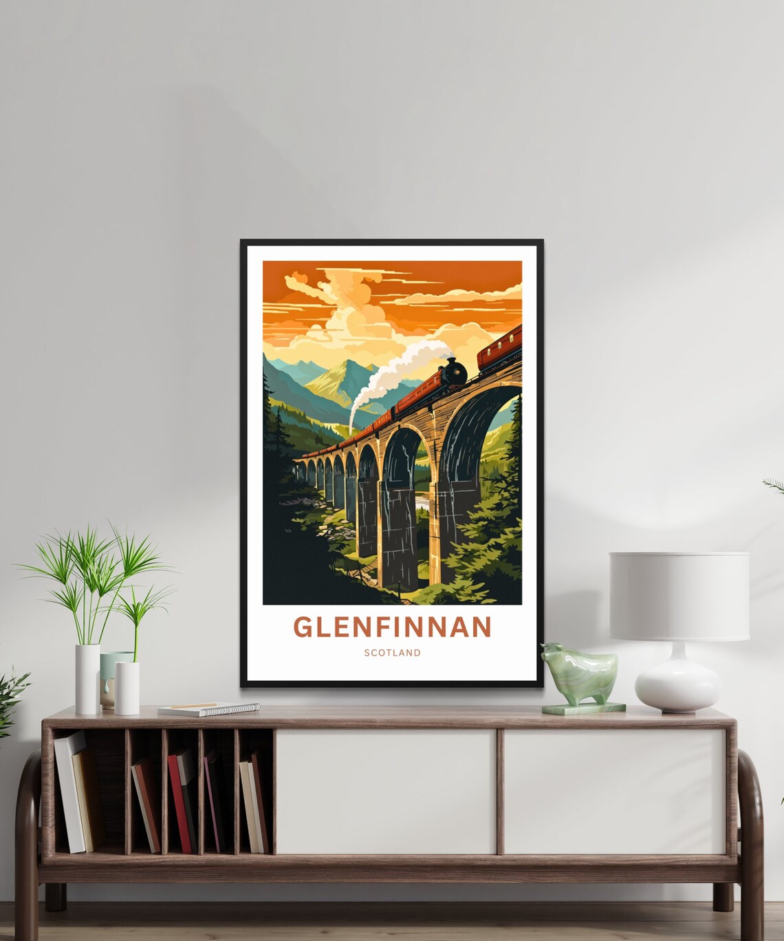 Glenfinnan Viaduct Scotland Sunset Steam Engine Travel Poster - Image 2