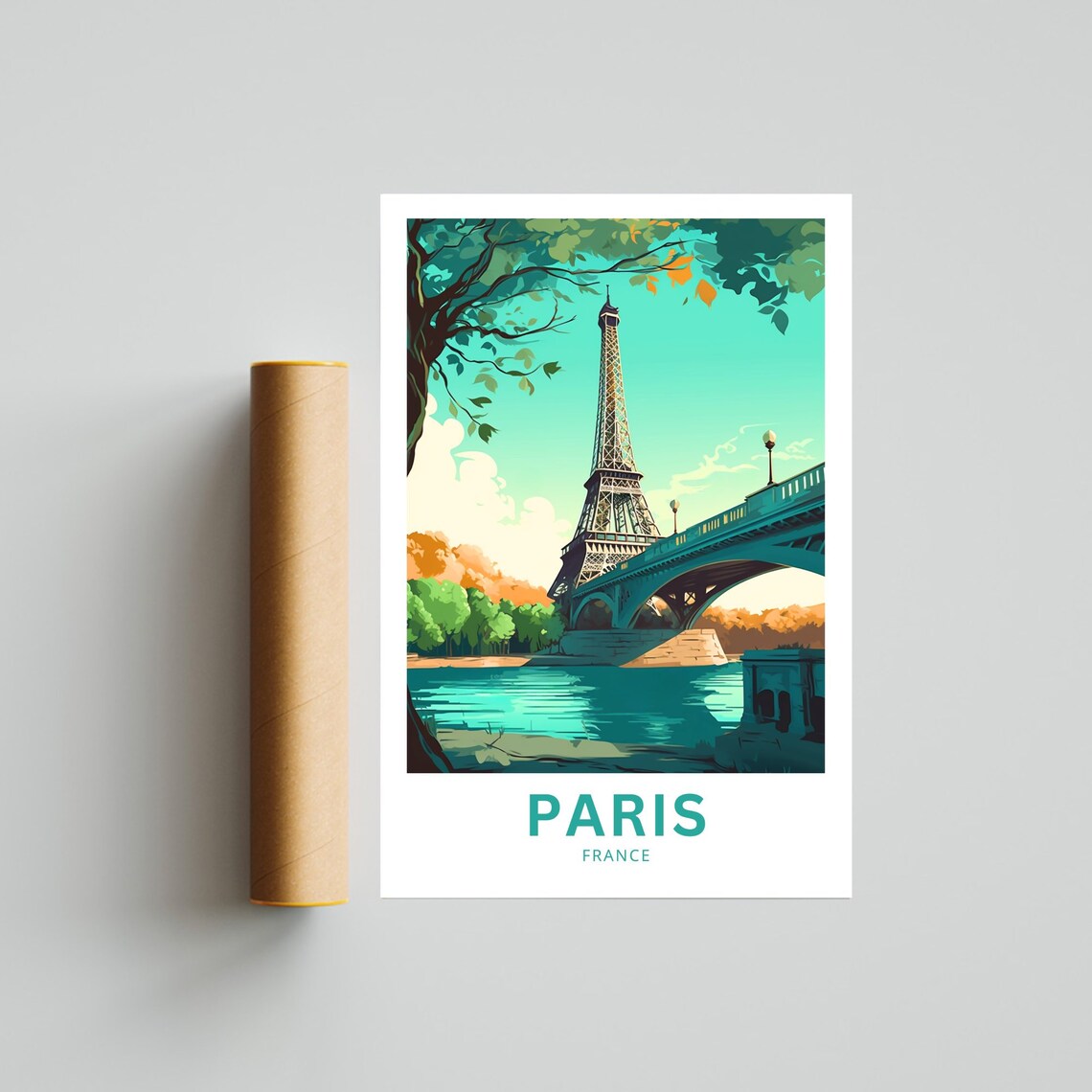 Paris France Eiffel Tower Riverside Bridge Scenic Travel Poster - Image 5